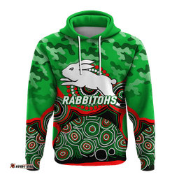 custom personalised rabbitohs rugby anzac day camouflage indigenous art hoodie