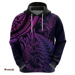 new zealand lizard hoodie silver fern aotearoa maori purple version