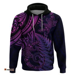 new zealand lizard hoodie silver fern aotearoa maori purple version