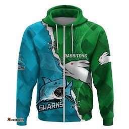 personalised sharks and rabbitohs rugby hoodie sporty version