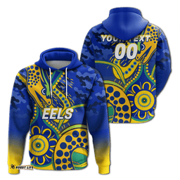 custom personalised eels rugby anzac day camouflage indigenous art hoodie