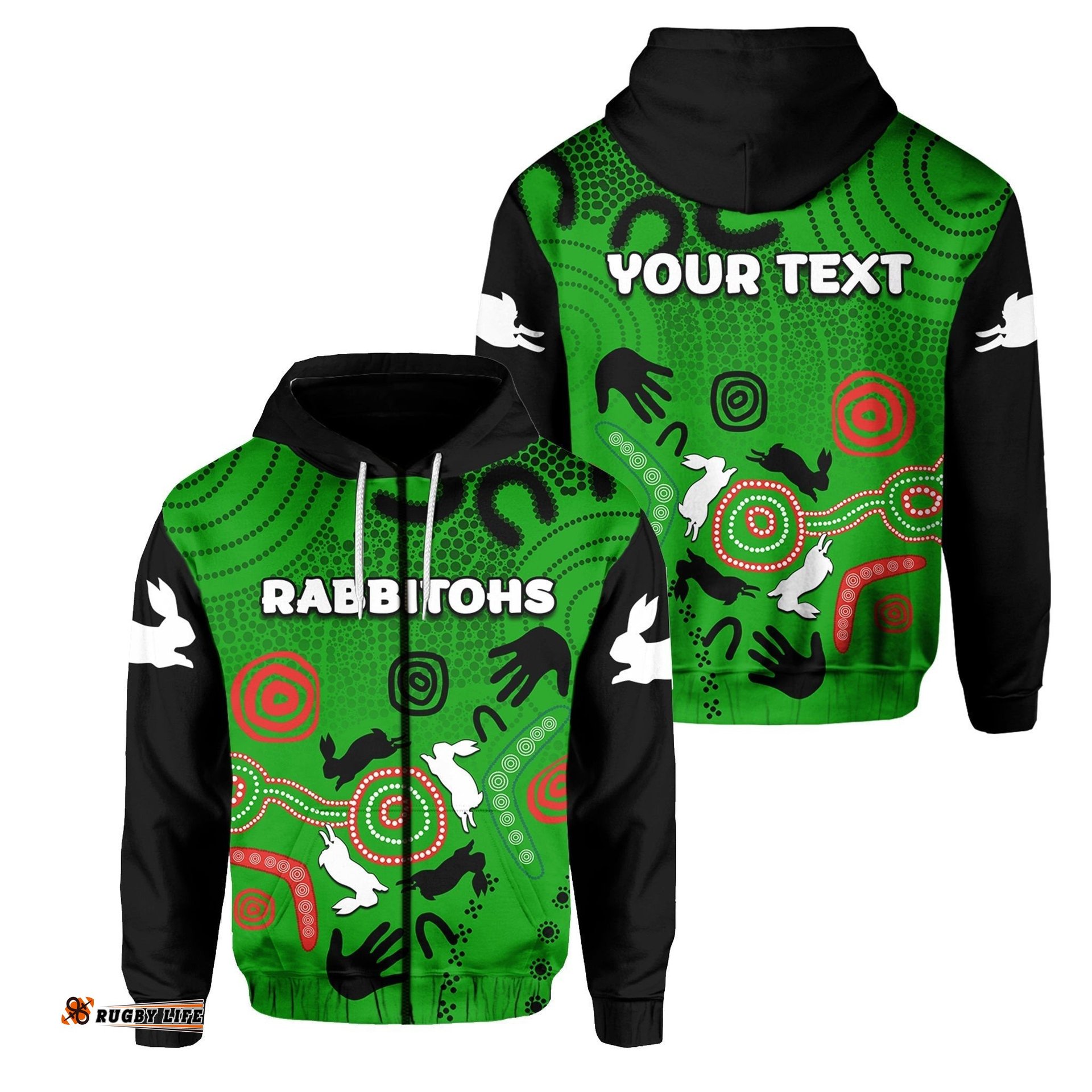 custom personalised south sydney rabbitohs indigenous zip hoodie no3