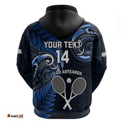 custom new zealand tiki tennis hoodie 2024 aotearoa tenehi maori silver fern blue