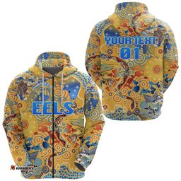 custom personalised parramatta zip hoodie eels indigenous naidoc vibes gold custom text and number