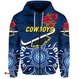 custom personalised north queensland cowboys anzac zip up and pullover hoodie indigenous vibes blue
