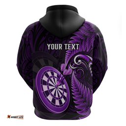 personalised new zealand darts hoodie happiness is a tight threesome maori purple