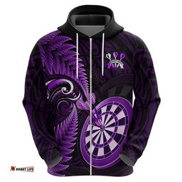 personalised new zealand darts hoodie happiness is a tight threesome maori purple