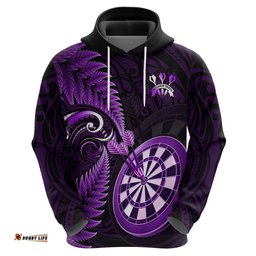 personalised new zealand darts hoodie happiness is a tight threesome maori purple