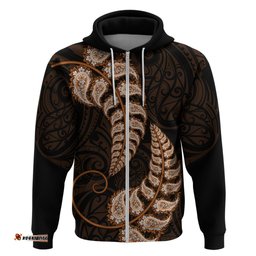 brown new zealand paisley silver fern hoodie aotearoa maori