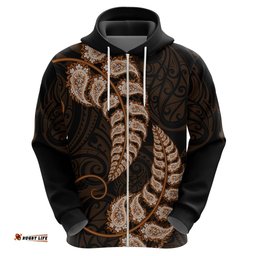 brown new zealand paisley silver fern hoodie aotearoa maori