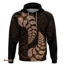 brown new zealand paisley silver fern hoodie aotearoa maori
