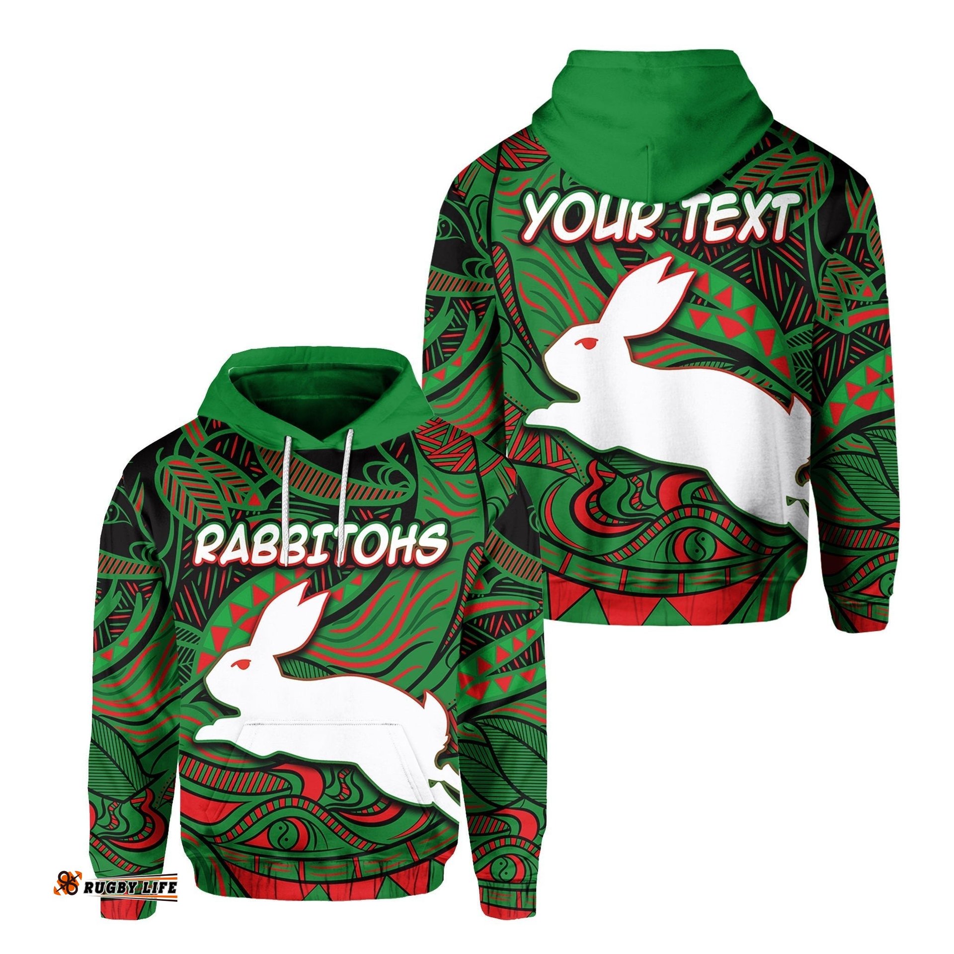 custom personalised south sydney rabbitohs hoodie tribal style