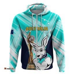 custom australia soccer hoodie matildas kangaroo with world cup trophy turquoise version