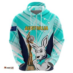 custom australia soccer hoodie matildas kangaroo with world cup trophy turquoise version