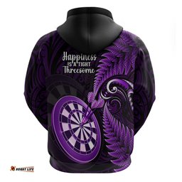 new zealand darts hoodie happiness is a tight threesome maori purple