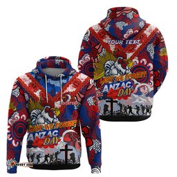 personalised roosters anzac day hoodie aboriginal rising sun