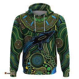 aboriginal green crocodine abstract art pattern hoodie