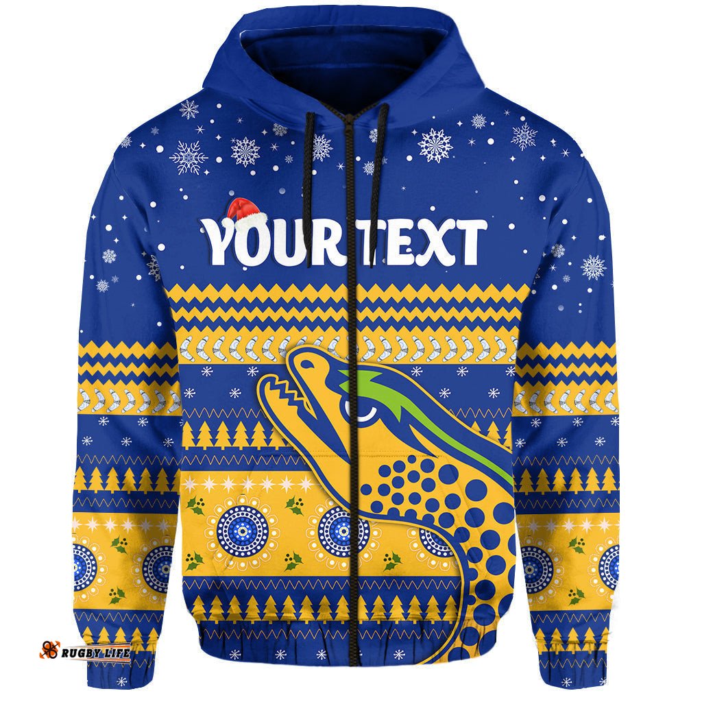 custom personalised eels unique zip hoodie merry christmas parramatta