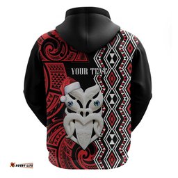 personalised new zealand christmas hoodie meri kirihimete maori wheku taniko art