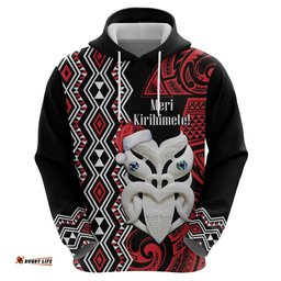 personalised new zealand christmas hoodie meri kirihimete maori wheku taniko art