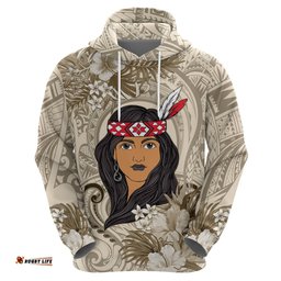 personalized new zealand womens day hoodie maori girl feathers of hope beige