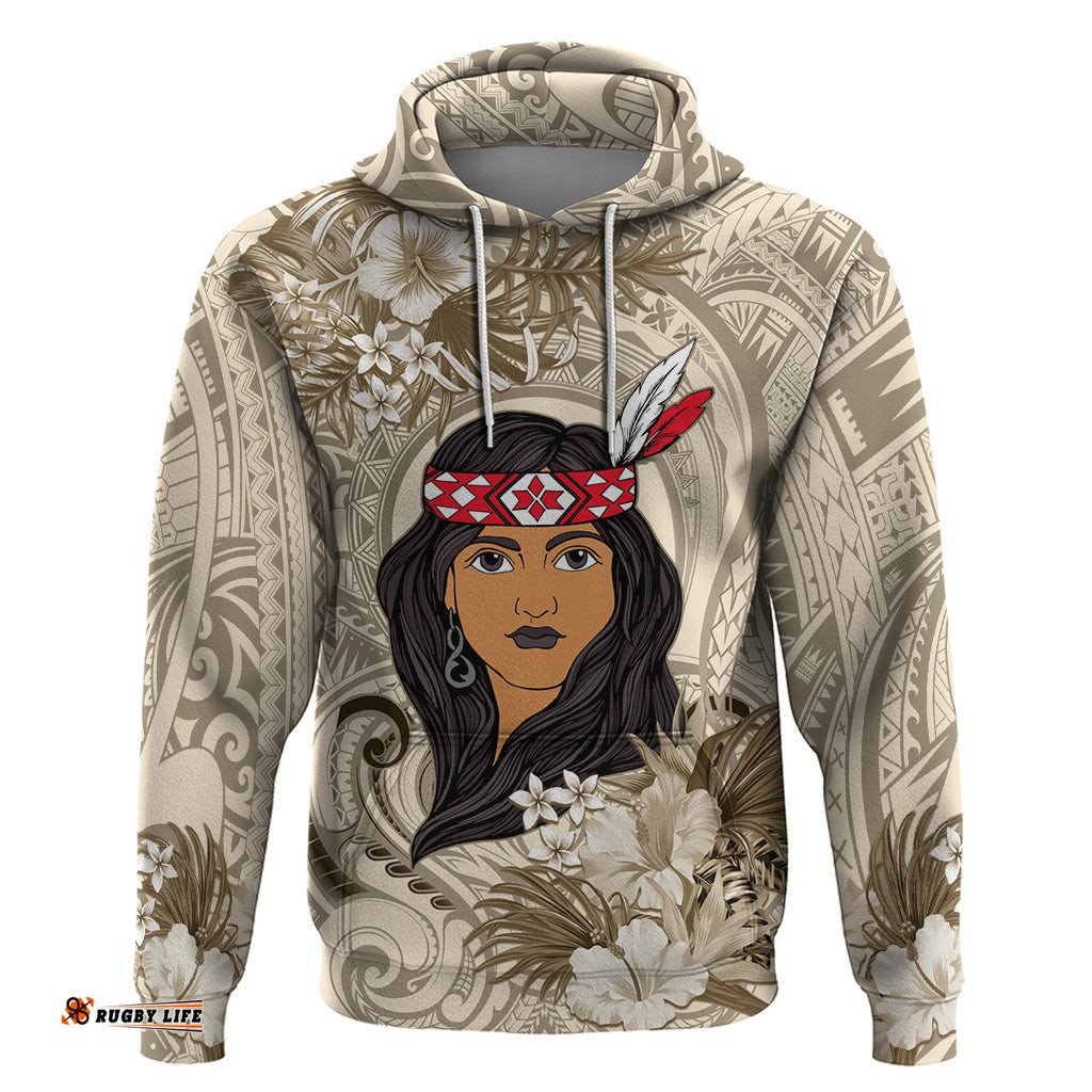 personalized new zealand womens day hoodie maori girl feathers of hope beige