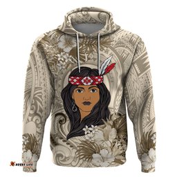 personalized new zealand womens day hoodie maori girl feathers of hope beige