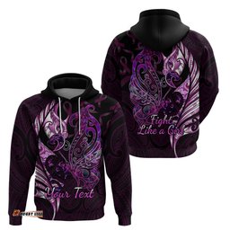 personalised new zealand breast cancer hoodie fight like a girl pink manaia fern with paua shell