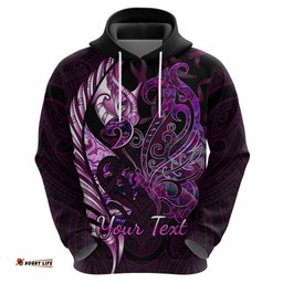 personalised new zealand breast cancer hoodie fight like a girl pink manaia fern with paua shell