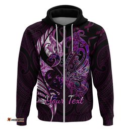 personalised new zealand breast cancer hoodie fight like a girl pink manaia fern with paua shell