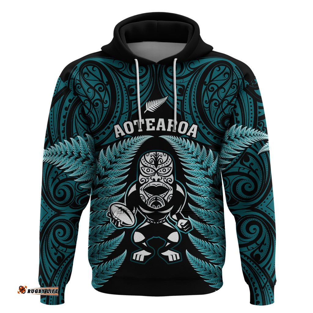 new zealand aotearoa rugby hoodie nz tiki with maori fern world cup turquoise version