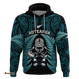 new zealand aotearoa rugby hoodie nz tiki with maori fern world cup turquoise version