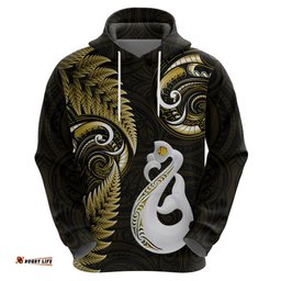 personalised new zealand hoodie aotearoa silver fern with manaia maori unique gold