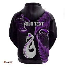 personalised new zealand hoodie aotearoa silver fern with manaia maori unique purple