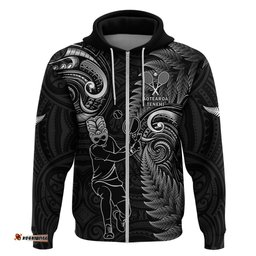 new zealand tiki tennis hoodie 2024 aotearoa tenehi maori silver fern black