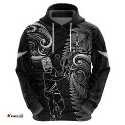 new zealand tiki tennis hoodie 2024 aotearoa tenehi maori silver fern black