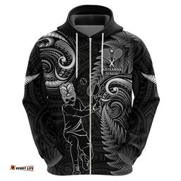 new zealand tiki tennis hoodie 2024 aotearoa tenehi maori silver fern black