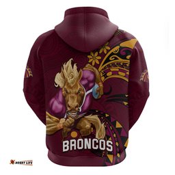 nrl broncos premiers hoodie mascot with polynesian pattern version