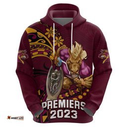 nrl broncos premiers hoodie mascot with polynesian pattern version