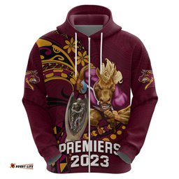 nrl broncos premiers hoodie mascot with polynesian pattern version