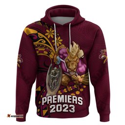 nrl broncos premiers hoodie mascot with polynesian pattern version