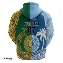personalised fiji with australia rugby hoodie aboriginal mix kesa tapa patterns