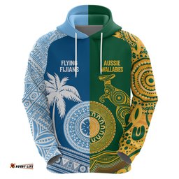 personalised fiji with australia rugby hoodie aboriginal mix kesa tapa patterns