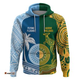 personalised fiji with australia rugby hoodie aboriginal mix kesa tapa patterns