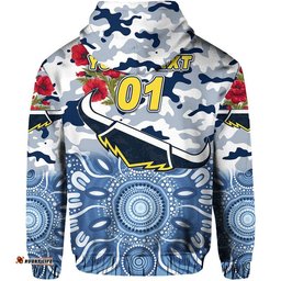 custom personalised north queensland cowboys anzac zip up and pullover hoodie indigenous vibes white