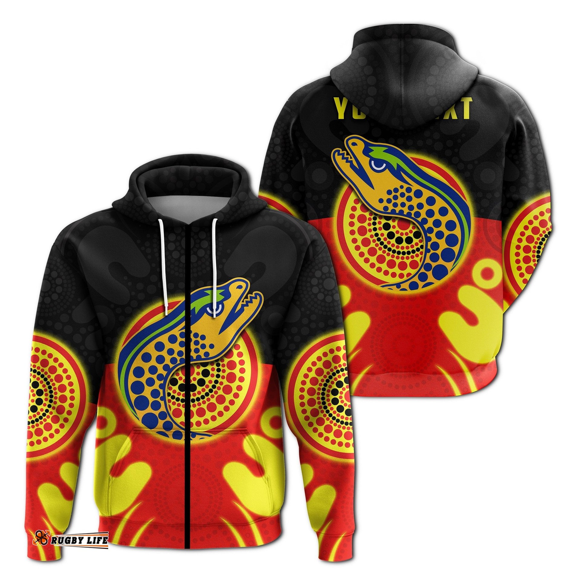 custom personalised eels indigenous zip hoodie style aboriginal flag