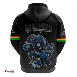panthers premier hoodie mascot with nrl trophy black version