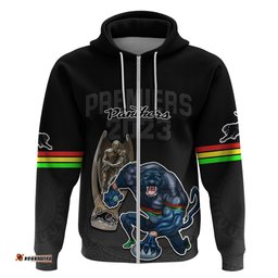 panthers premier hoodie mascot with nrl trophy black version
