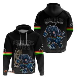 panthers premier hoodie mascot with nrl trophy black version