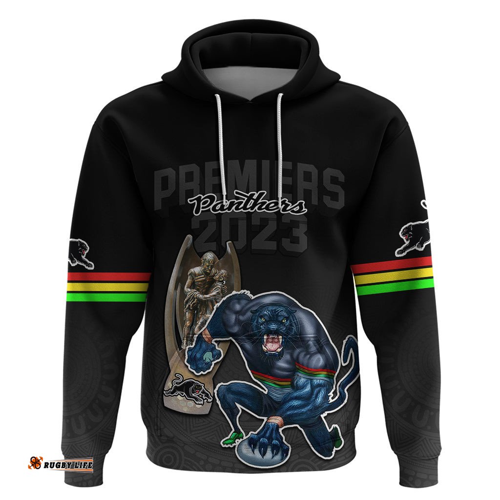 panthers premier hoodie mascot with nrl trophy black version